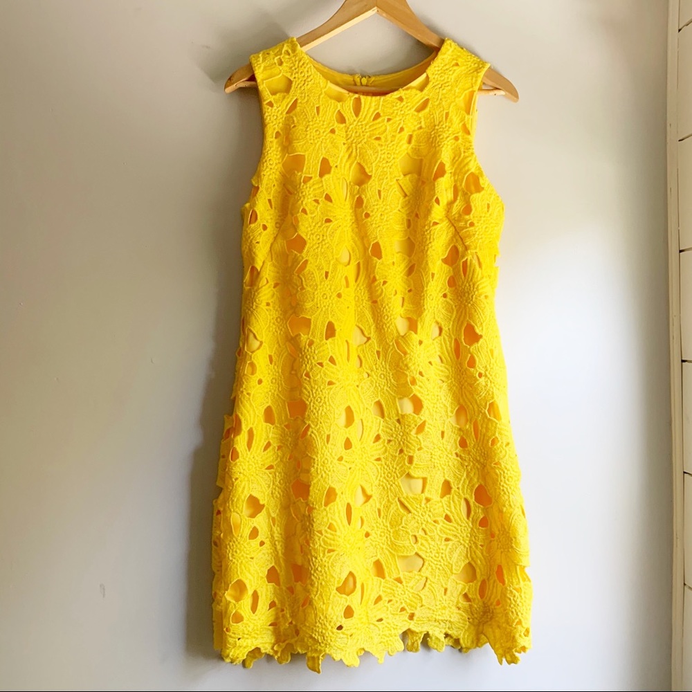 Calvin Klein Yellow Floral Eyelet Sheath Dress M